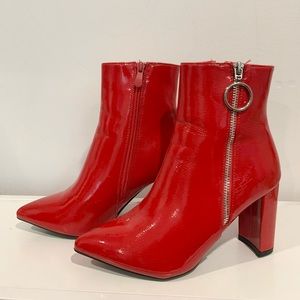Red Faux Leather Booties
